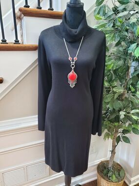 MISOOK Women Black Acrylic Turtleneck Long Sleeve Knee Length Dress Size 1X